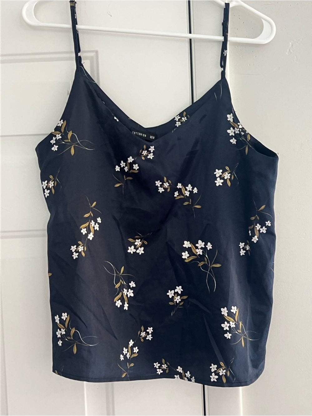 Cotton On Navy Floral Satin Camisole with White & Gold Flowers